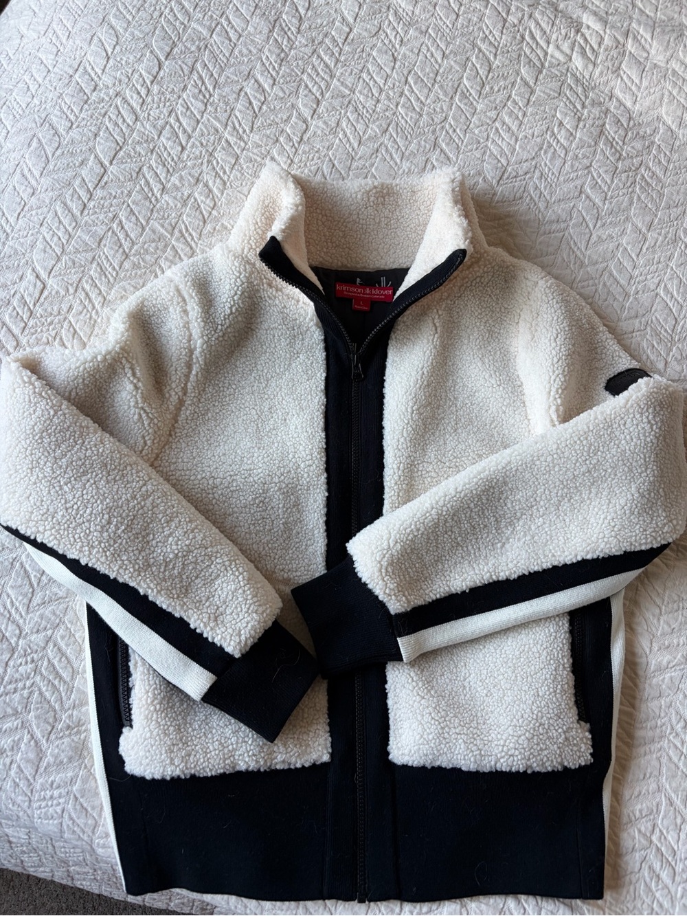Krimson Klover Cream and Black Sherpa Zip Jacket